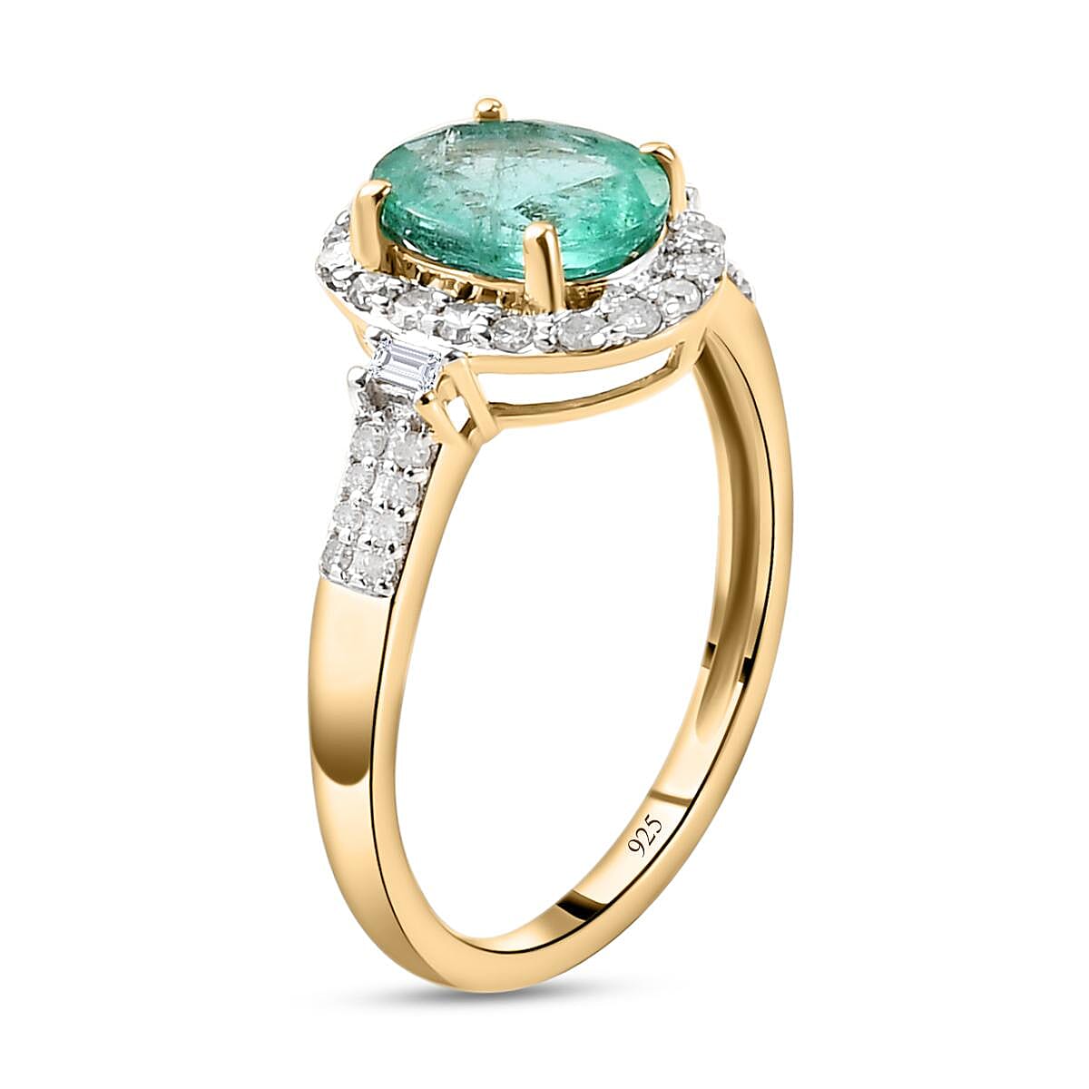9K Yellow Gold Kagem Zambian Emerald and Diamond Ring 1.40 Ct.