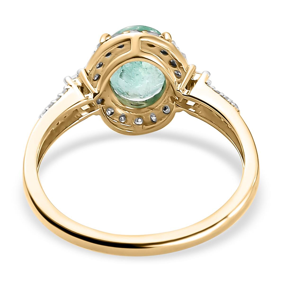 9K Yellow Gold Kagem Zambian Emerald and Diamond Ring 1.40 Ct.