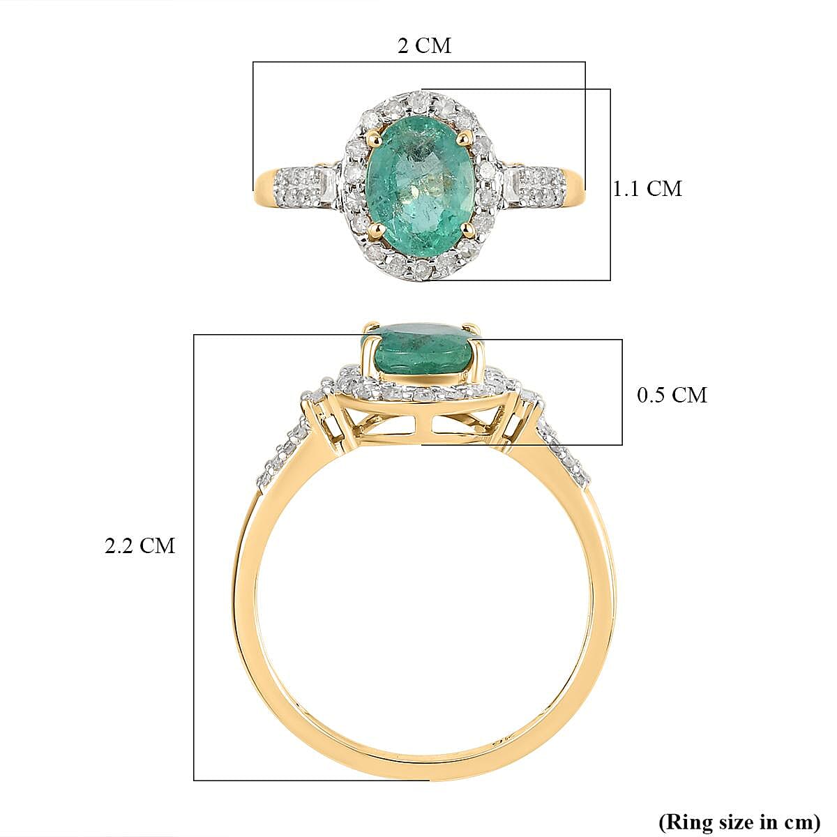 9K Yellow Gold Kagem Zambian Emerald and Diamond Ring 1.40 Ct.