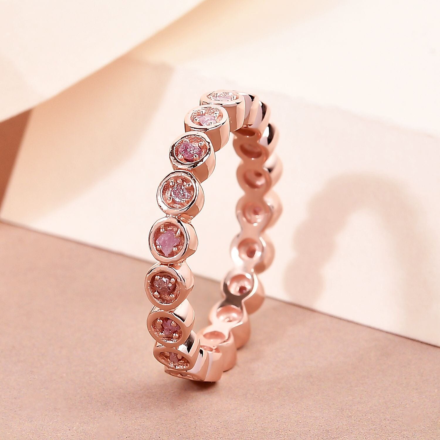 Natural Pink Diamond Full Eternity Ring in 18K Vermeil Rose Gold Overlay Sterling Silver 0.27 Ct.