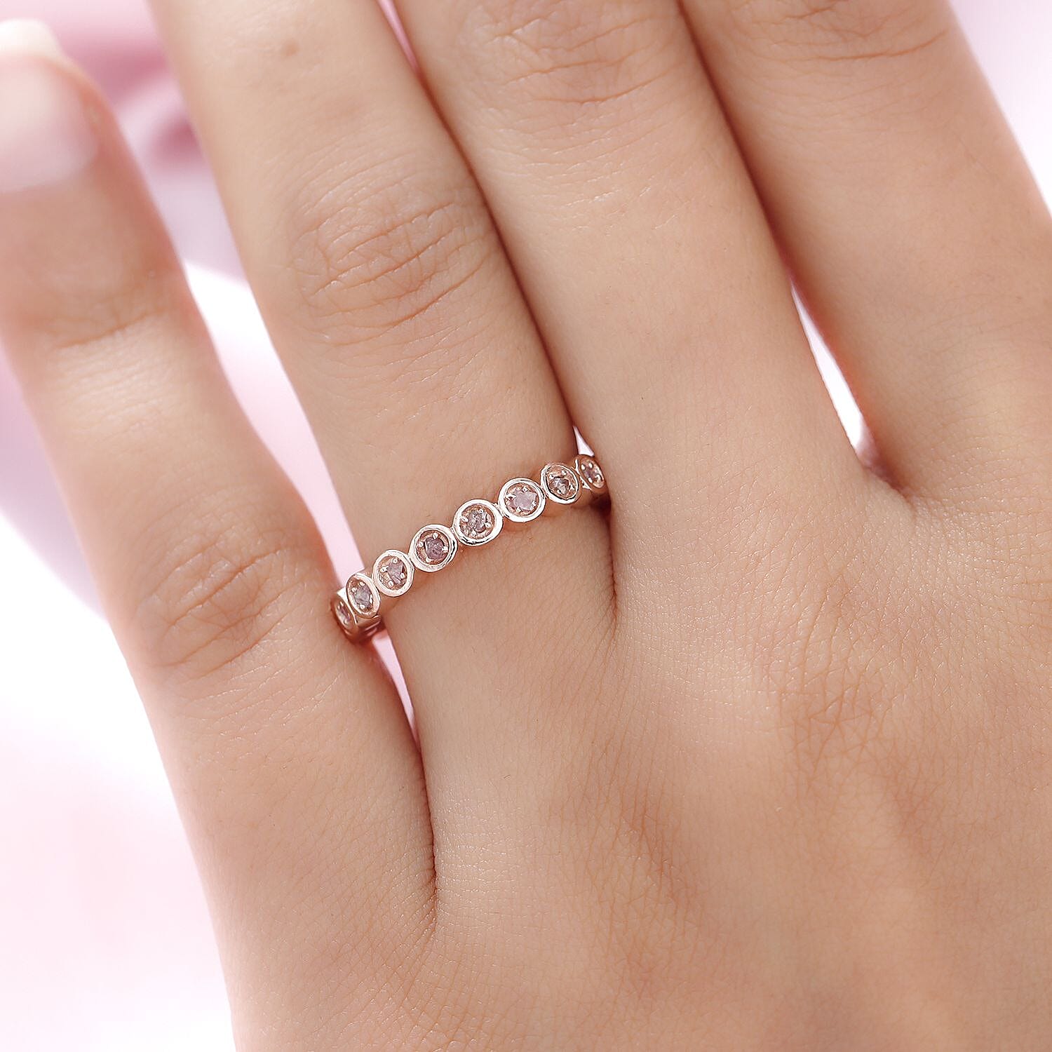 Natural Pink Diamond Full Eternity Ring in 18K Vermeil Rose Gold Overlay Sterling Silver 0.27 Ct.