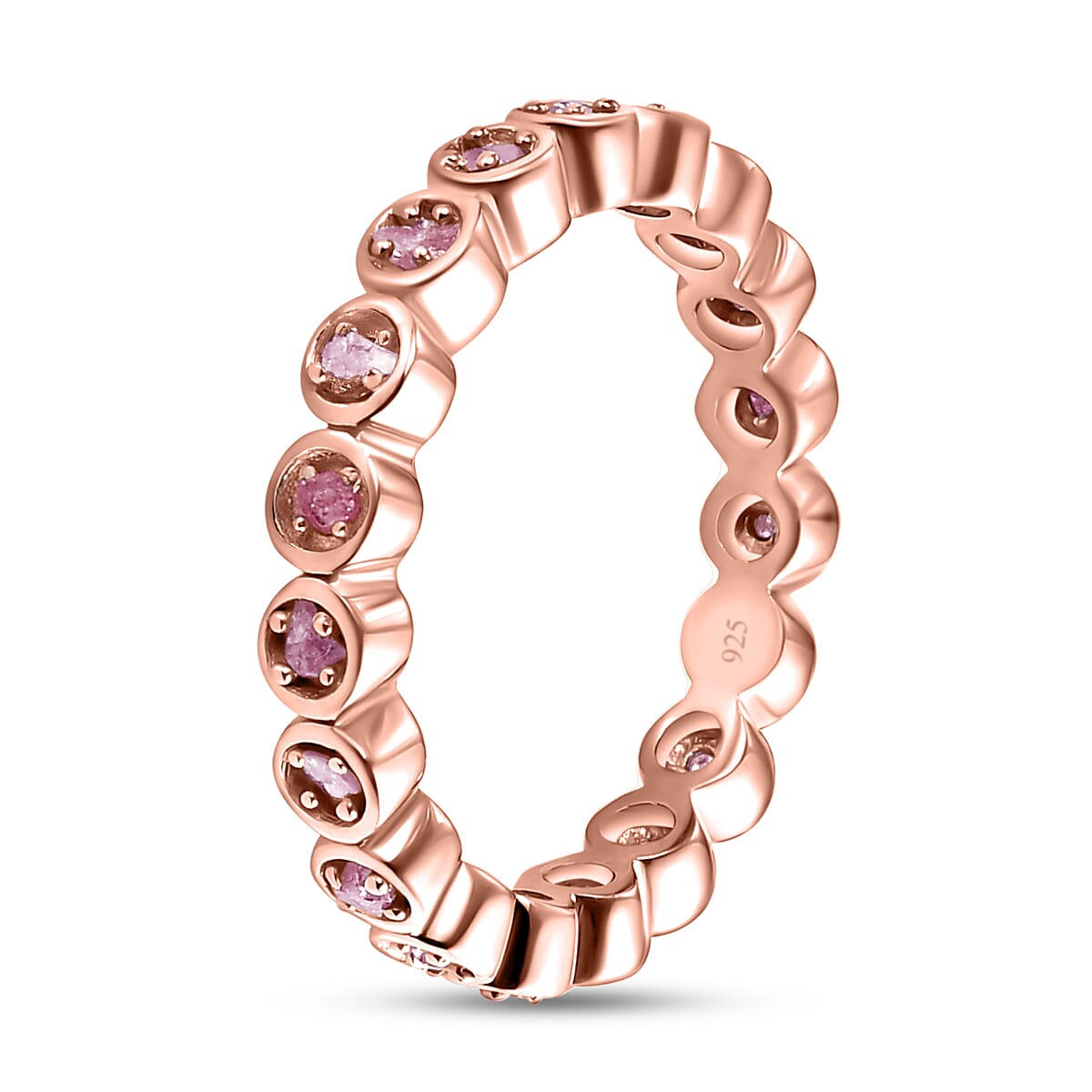 Natural Pink Diamond Full Eternity Ring in 18K Vermeil Rose Gold Overlay Sterling Silver 0.27 Ct.