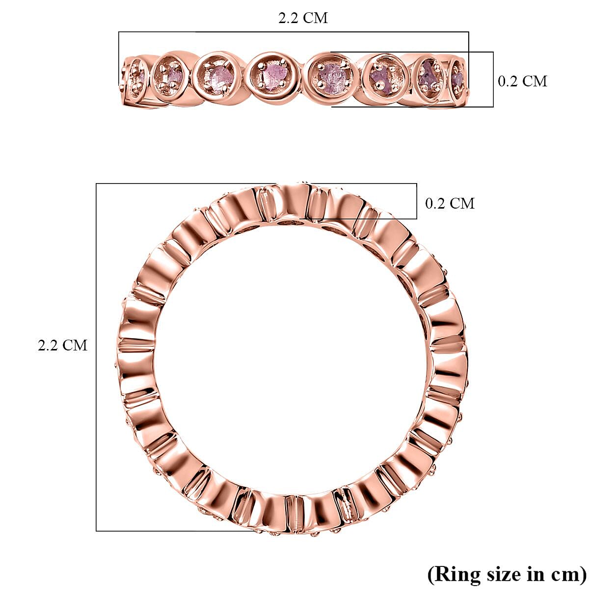 Natural Pink Diamond Full Eternity Ring in 18K Vermeil Rose Gold Overlay Sterling Silver 0.27 Ct.