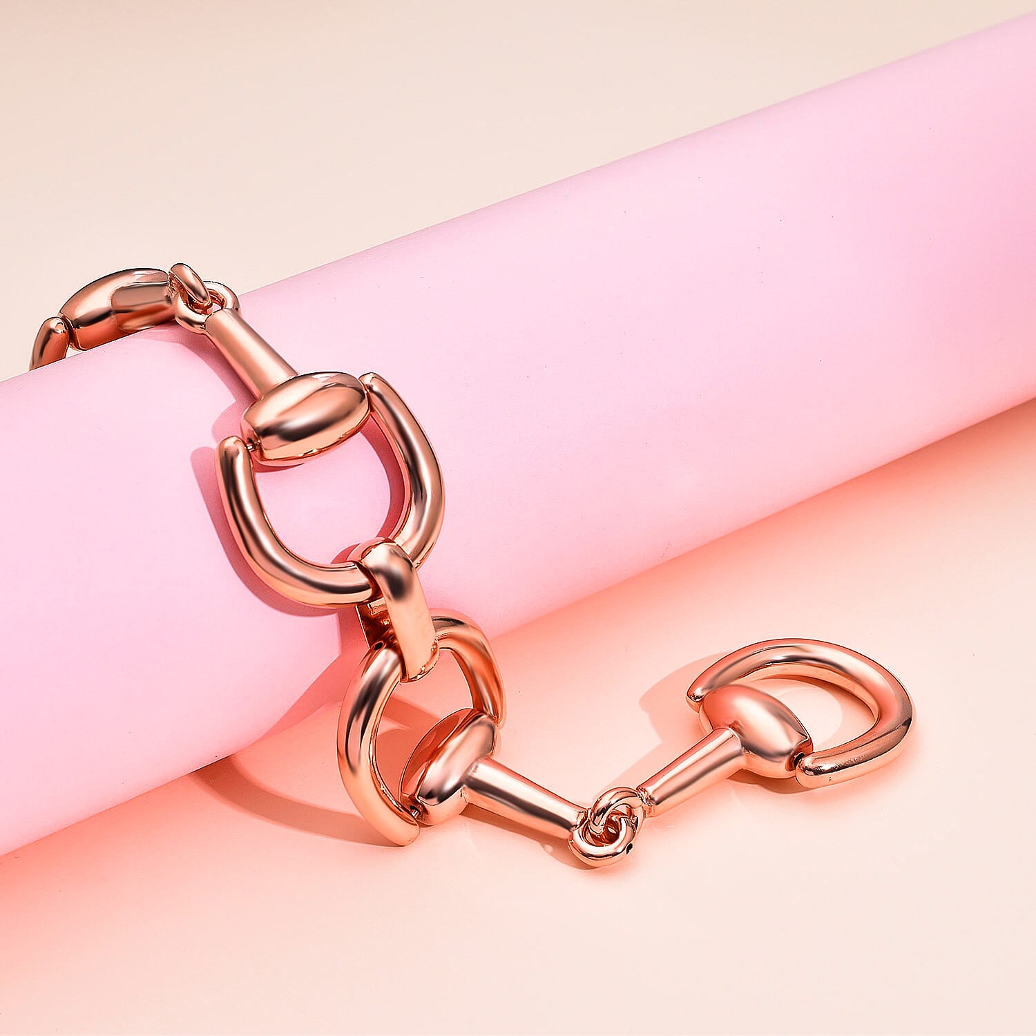 Hatton Garden Close Out - Rose Gold Overlay Sterling Silver Horse Bit Link Bracelet (Size - 7.5), Silver Wt. 26.9 Gms