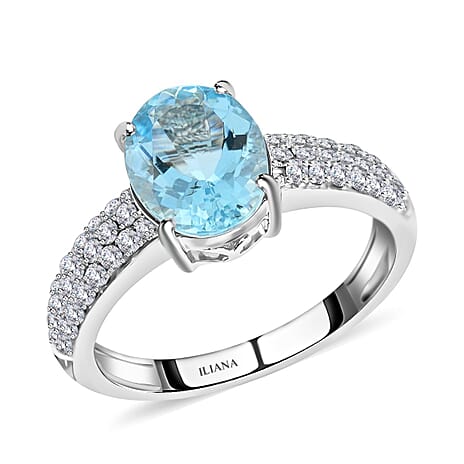 Certified and Appraised ILIANA 18K White Gold AAA Santamaria Aquamarine and Diamond SI Ring Gold 3.59 grams, 1.658 Ct Certified and Appraised ILIANA 18K White Gold AAA Santamaria Aquamarine and Diamond SI Ring Gold 3.59 grams, 1.658 Ct