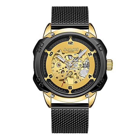 GAMAGES OF LONDON Bionic Automatic Movement Yellow Dial Water Resistant Watch with Black Colour Mesh Bracelet