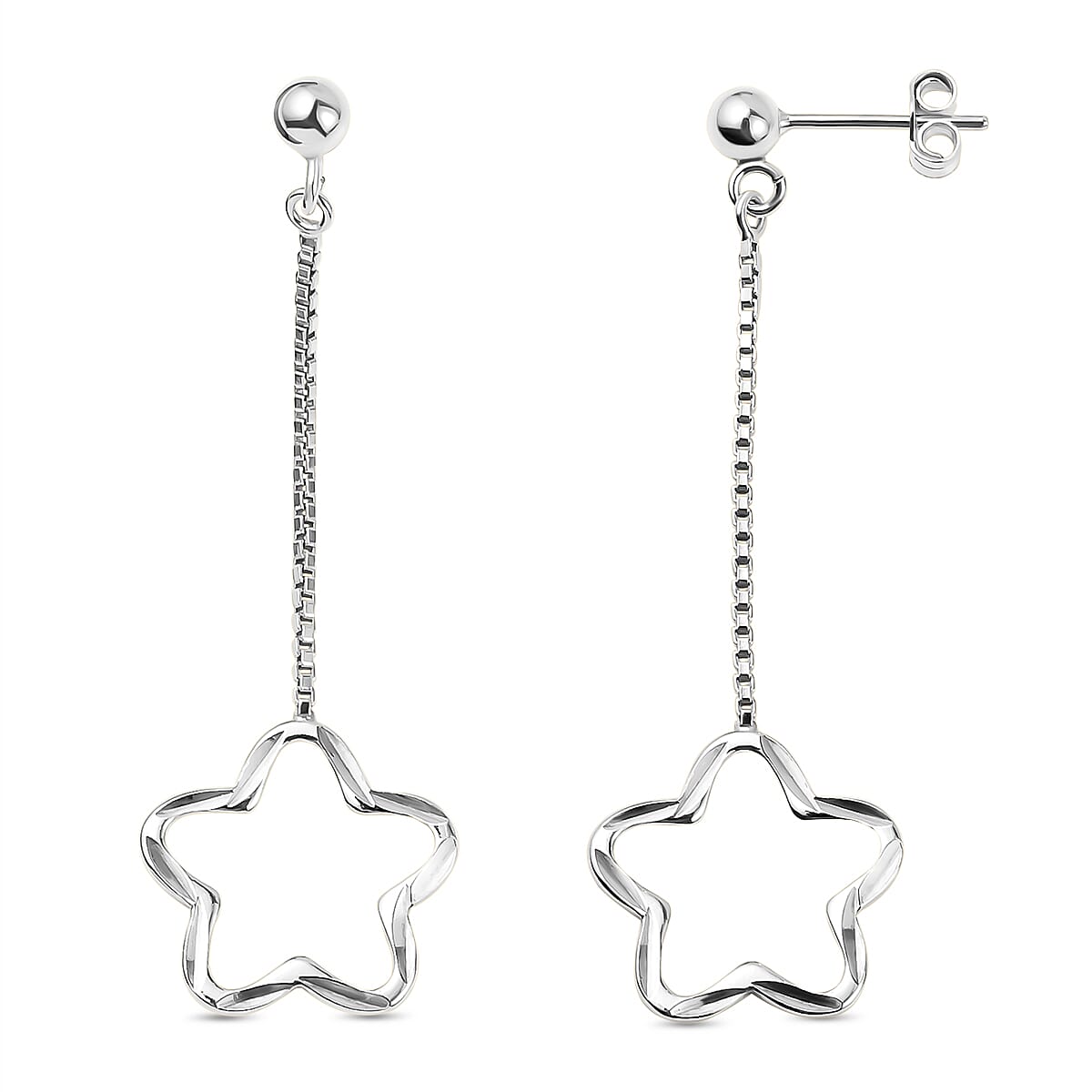Sterling Silver Dangling Star Earrings (with Push Back)