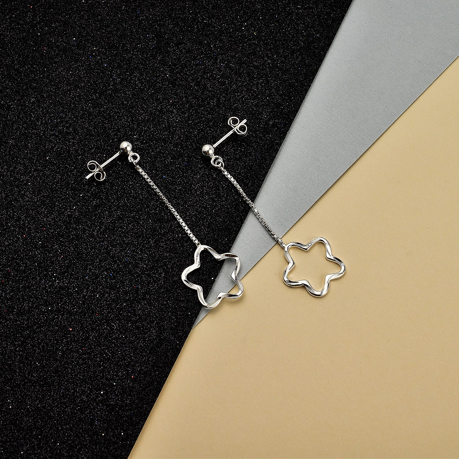 Sterling Silver Dangling Star Earrings (with Push Back)