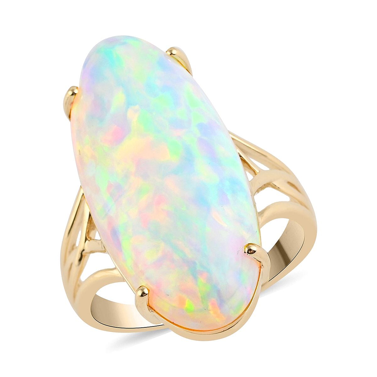 14K Yellow Gold  AGI Certified AAA Ethiopian Welo Opal Ring 10.35 Ct.