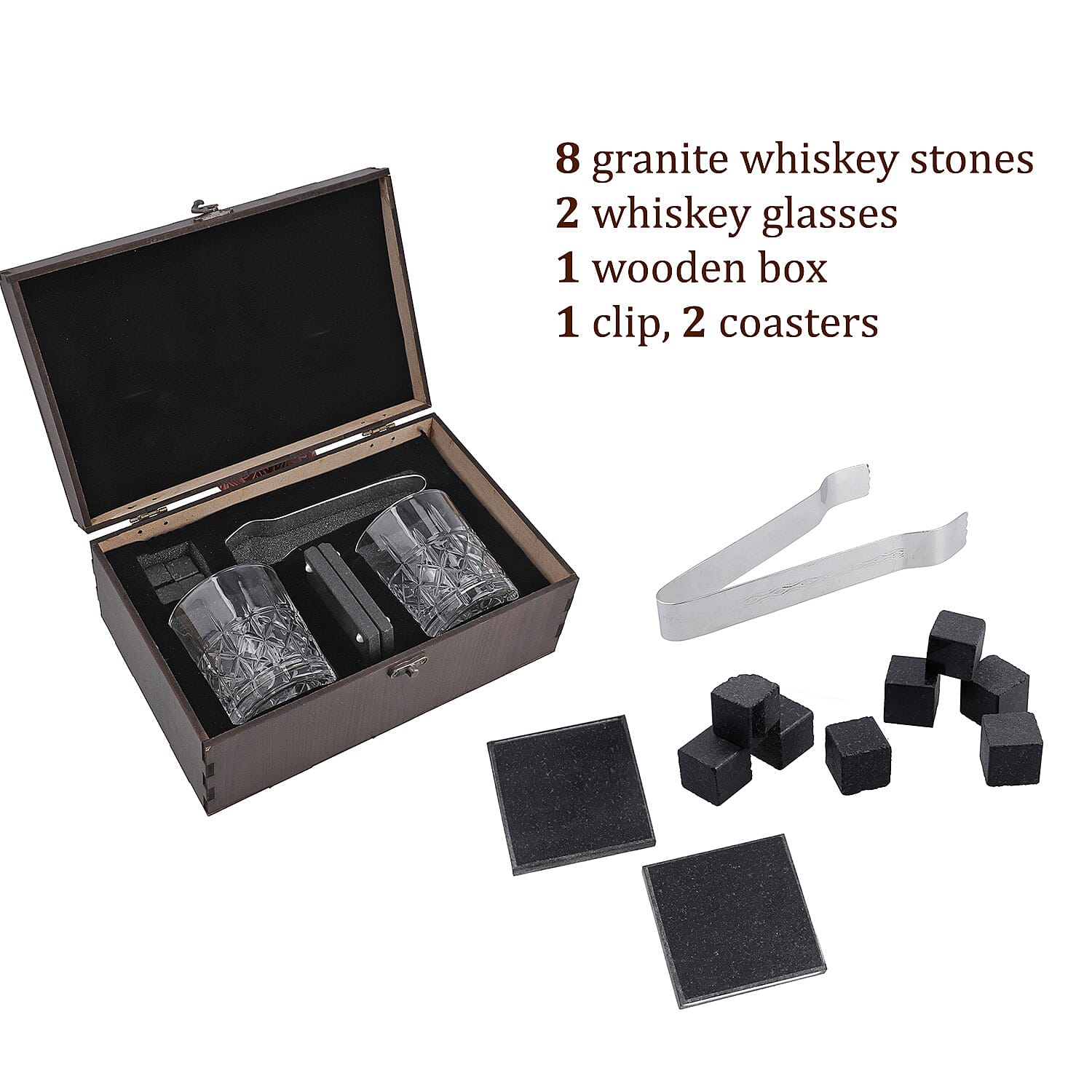 Set of 8 - Whiskey Cooling Gemstones Tree of life Wooden Box (Size 25x16x11 Cm) - Brown
