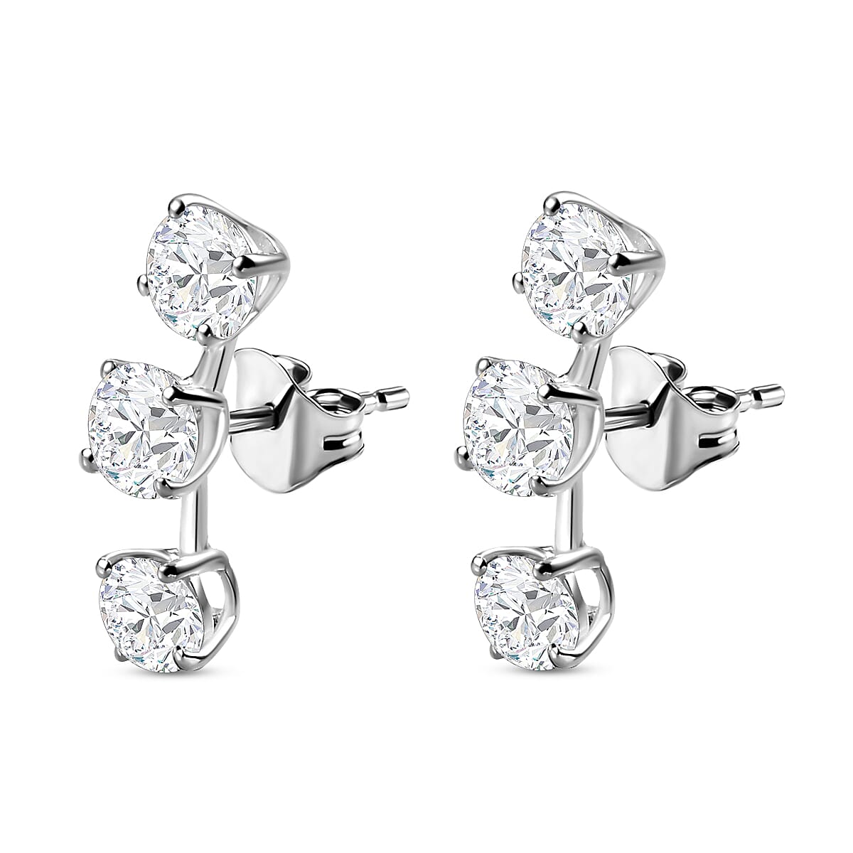 ELANZA Simulated Diamond Earrings (With Push Back) in Sterling Silver