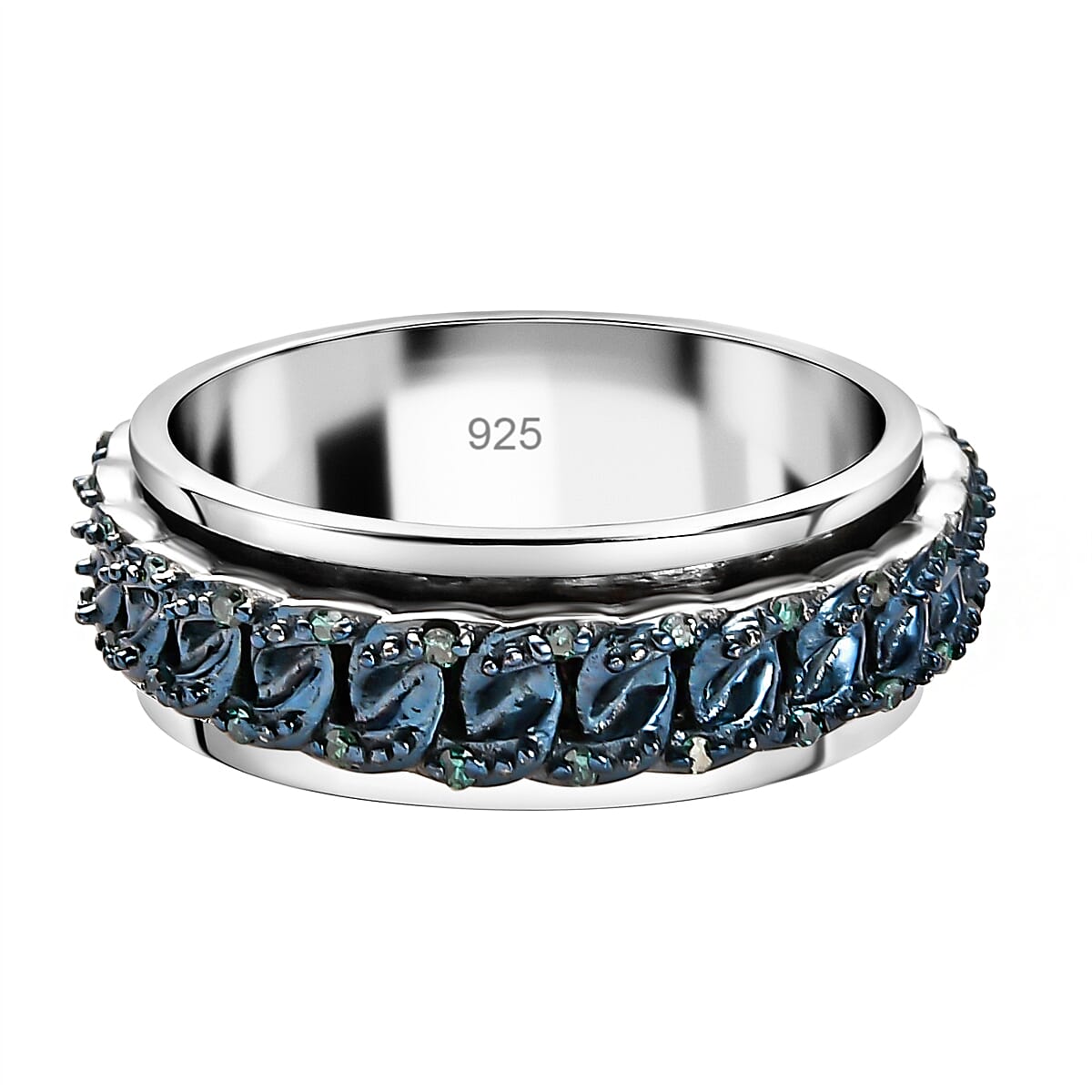 Blue Diamond Band Ring in Platinum & Blue Overlay Sterling Silver 0.20 Ct, Silver Wt. 6.48 Gms
