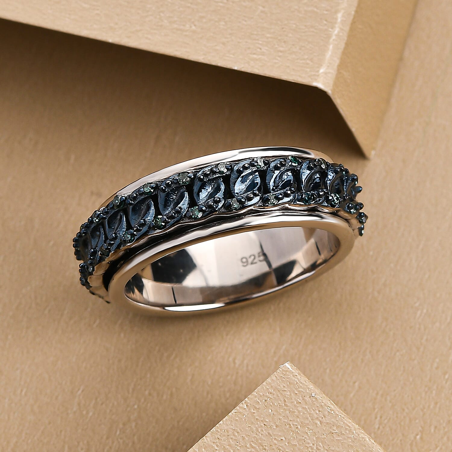 Blue Diamond Band Ring in Platinum & Blue Overlay Sterling Silver 0.20 Ct, Silver Wt. 6.48 Gms