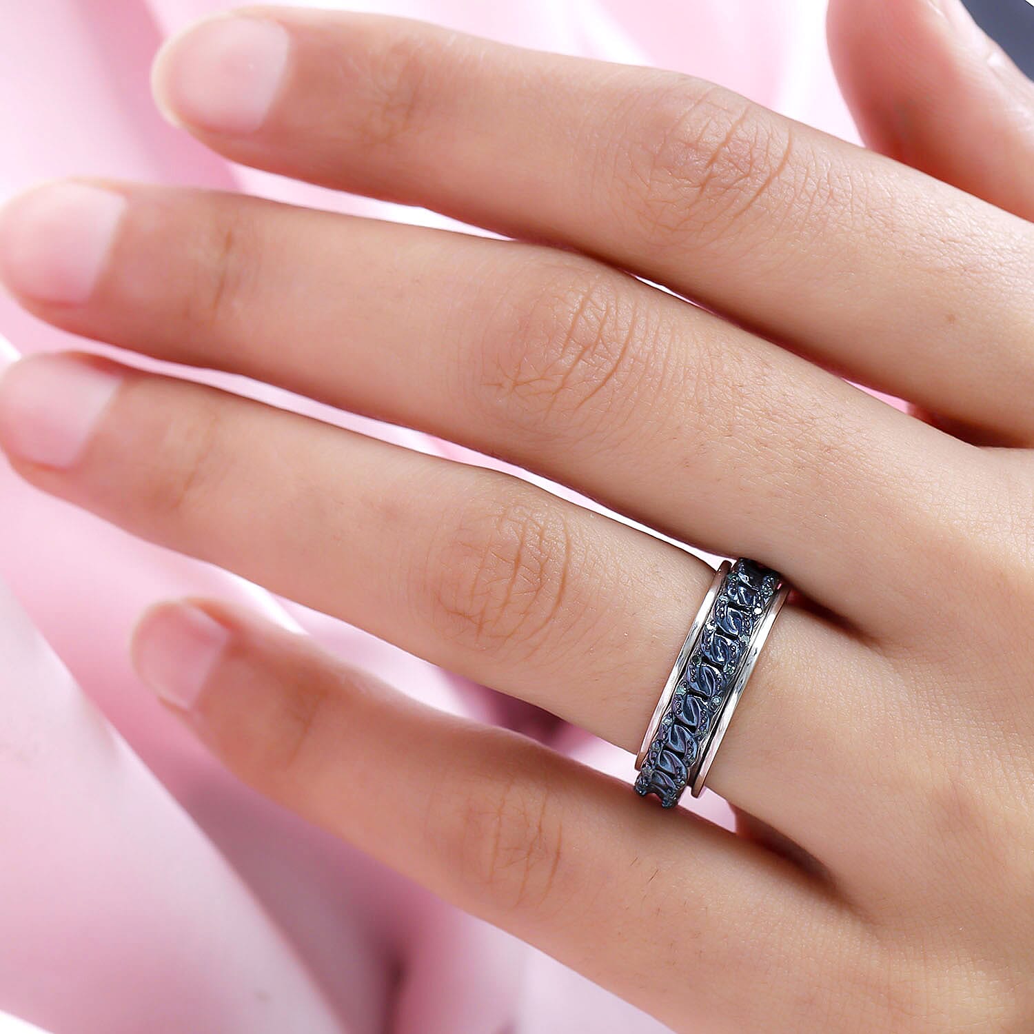 Blue Diamond Band Ring in Platinum & Blue Overlay Sterling Silver 0.20 Ct, Silver Wt. 6.48 Gms