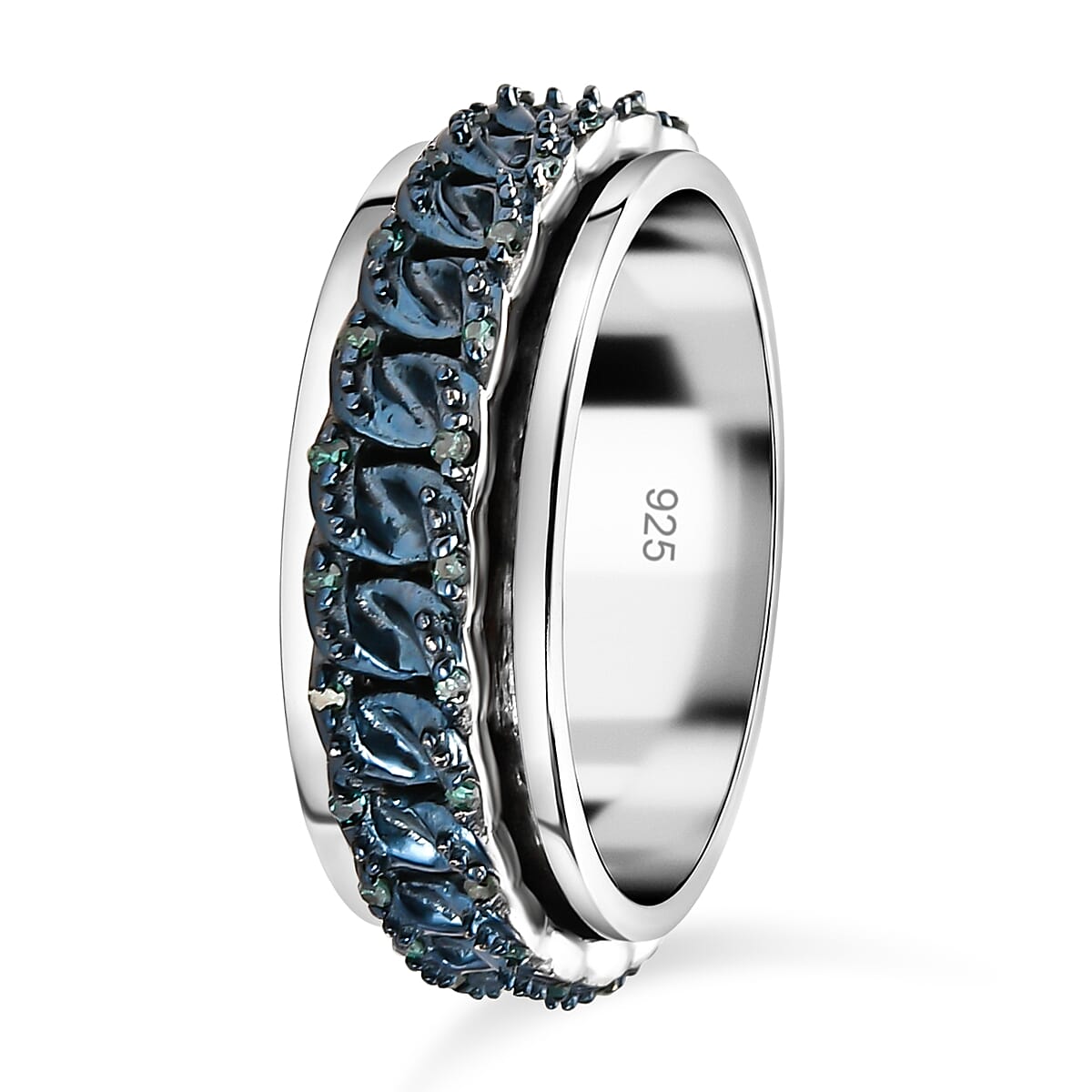 Blue Diamond Band Ring in Platinum & Blue Overlay Sterling Silver 0.20 Ct, Silver Wt. 6.48 Gms