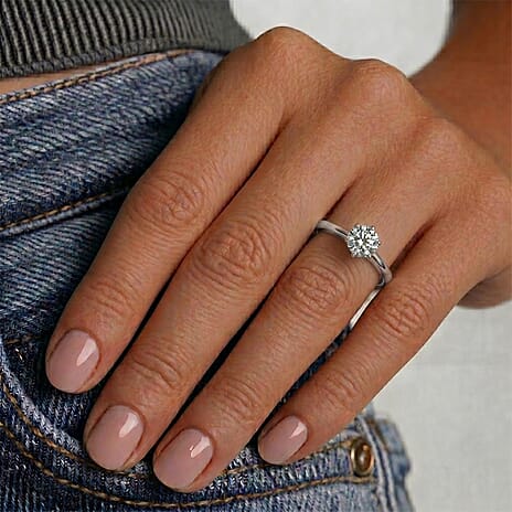 Moissanite Solitaire Ring in Platinum Overlay Sterling Silver