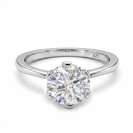 Moissanite Solitaire Ring in Platinum Overlay Sterling Silver