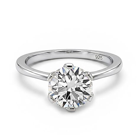 Moissanite Solitaire Ring in Platinum Overlay Sterling Silver