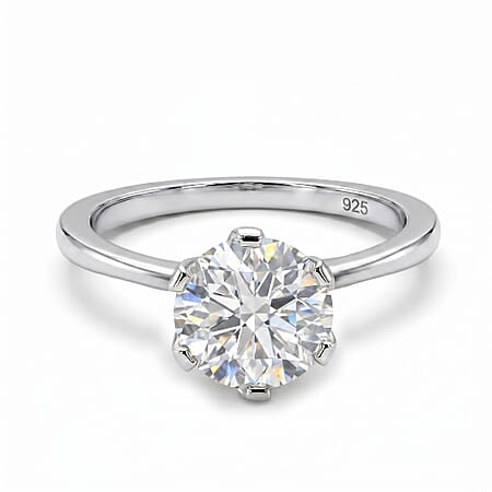 Moissanite Solitaire Ring in Sterling Silver with Platinum Plating Moissanite Solitaire Ring in Sterling Silver with Platinum Plating