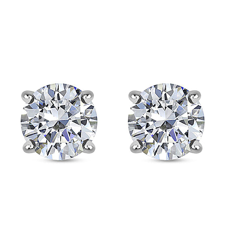 Moissanite Stud Earrings (with Push Back) in Platinum Overlay Sterling Silver