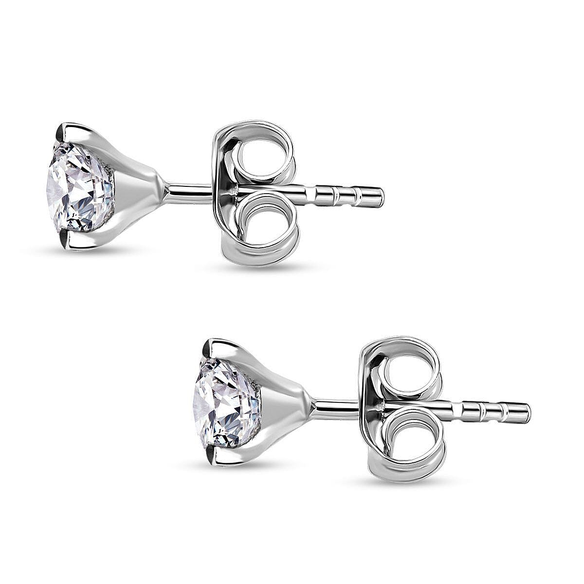 Moissanite Stud Earrings (with Push Back) in Platinum Overlay Sterling Silver