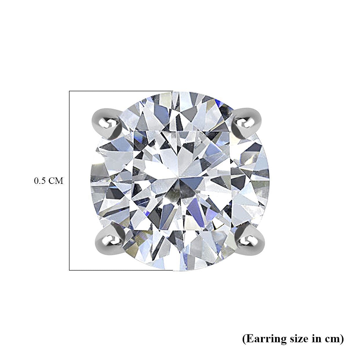 Moissanite Stud Earrings (with Push Back) in Platinum Overlay Sterling Silver