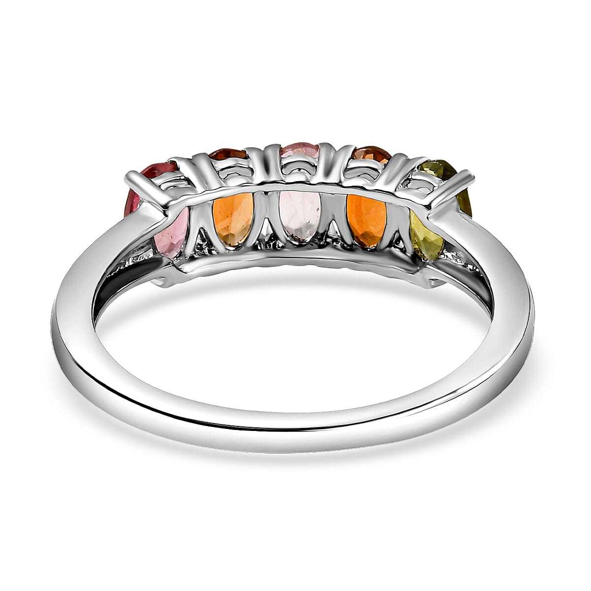 Multi-Tourmaline 5 Stone Ring in Platinum Overlay Sterling Silver 1.10 Ct.
