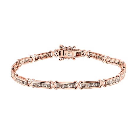 Natural Champagne Diamond Bracelet (Size - 7.5) in 18K Vermeil Rose Gold Plated Sterling Silver 2.50 Ct, Silver Wt. 9.10 Gms
