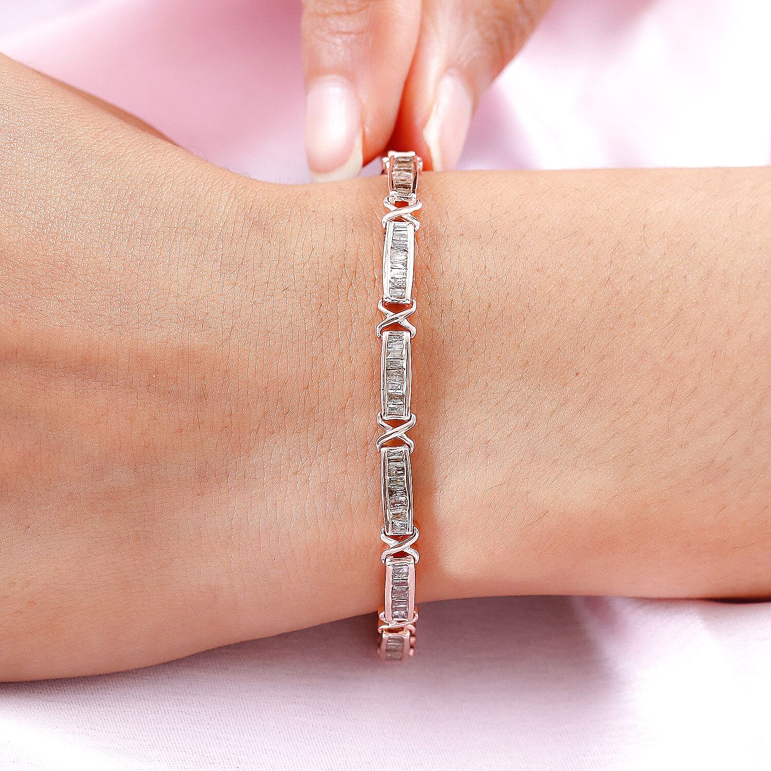 Natural Champagne Diamond Bracelet (Size - 7.5) in 18K Vermeil Rose Gold Plated Sterling Silver 2.50 Ct, Silver Wt. 9.10 Gms
