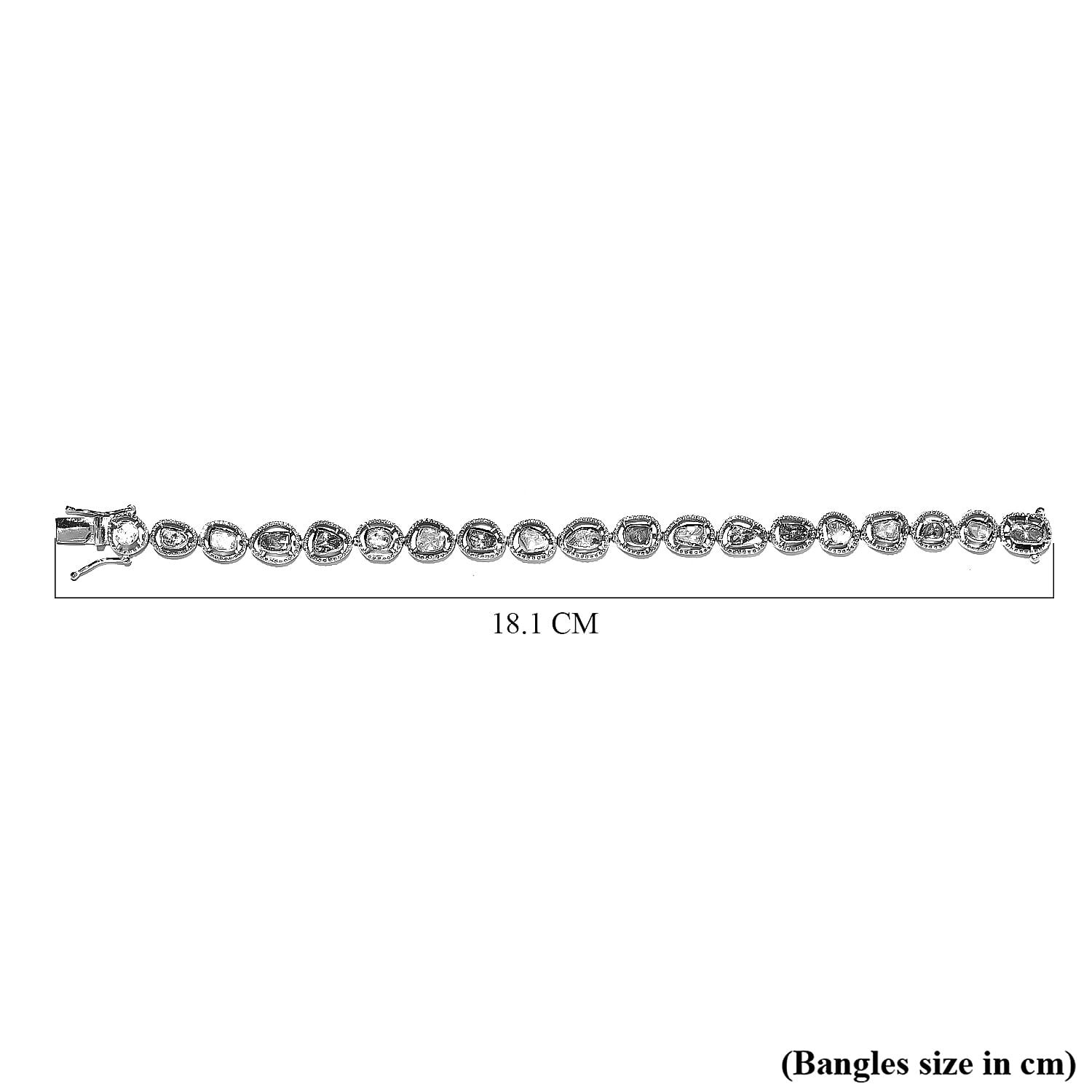 Artisan Crafted Polki Diamond Bracelet (Size - 7) in Platinum Overlay Sterling Silver 1.50 Ct, Silver Wt. 13.73 Gms