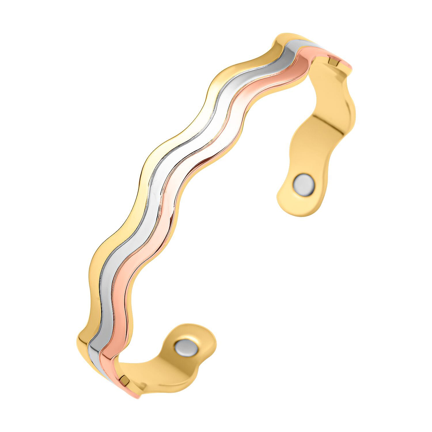 Magnetic Wave Bangle (Size -7.25) in Tricolour Gold Tone