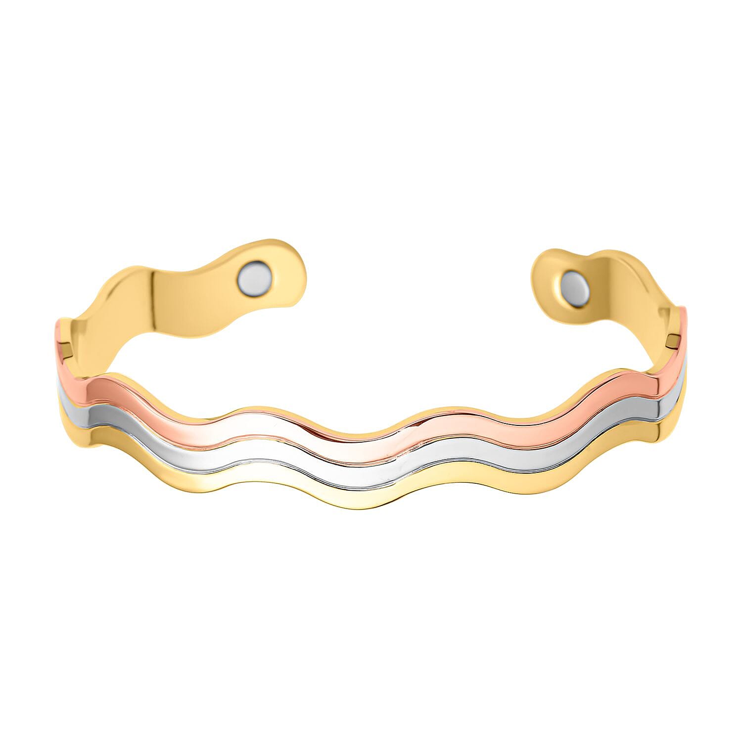 Magnetic Wave Bangle (Size -7.25) in Tricolour Gold Tone