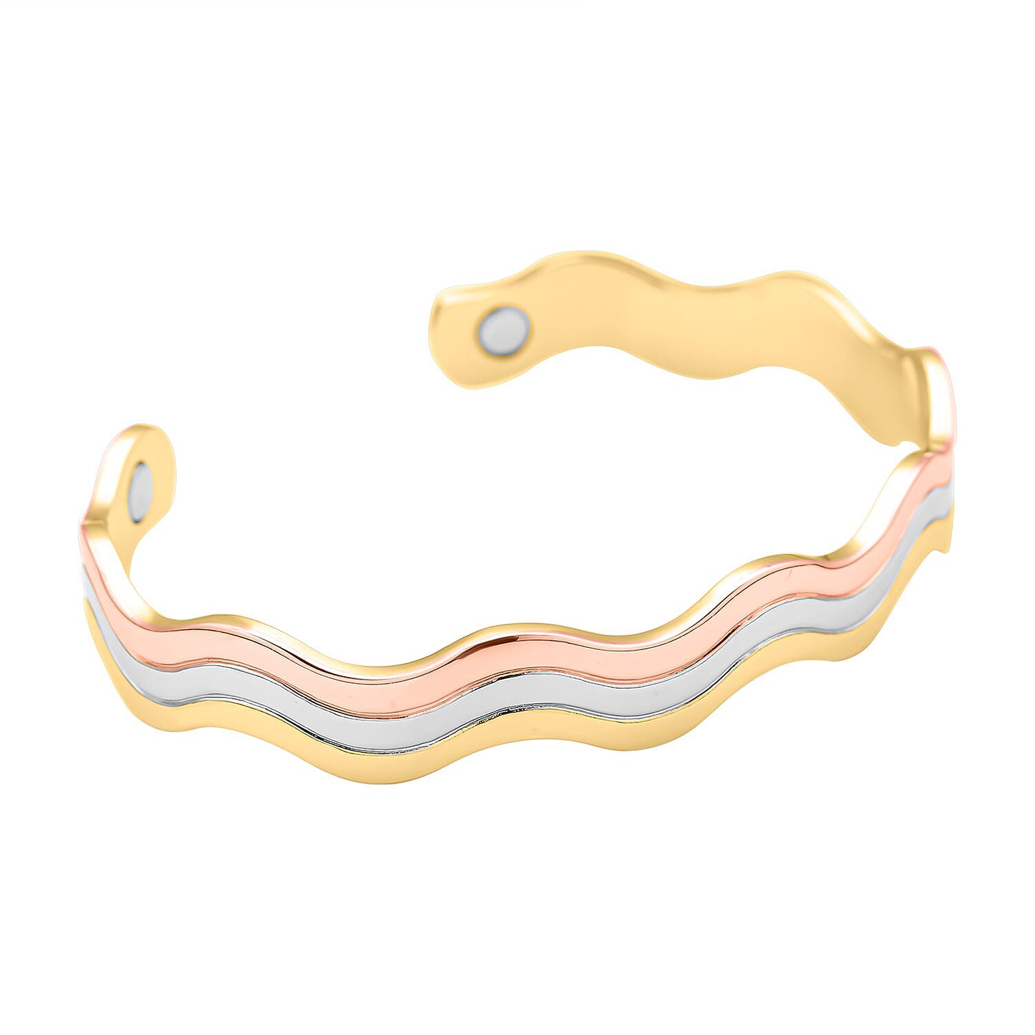 Magnetic Wave Bangle (Size -7.25) in Tricolour Gold Tone