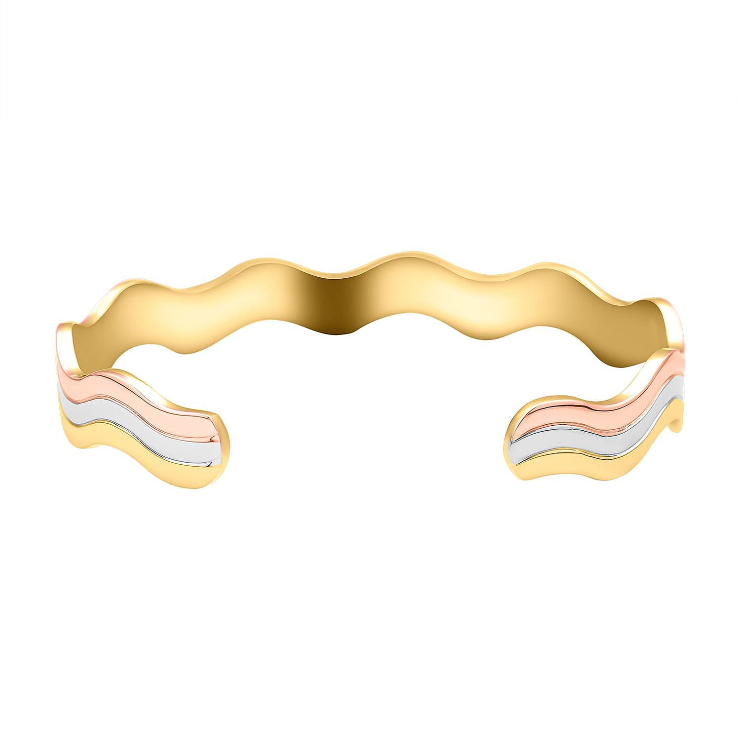 Magnetic Wave Bangle (Size -7.25) in Tricolour Gold Tone