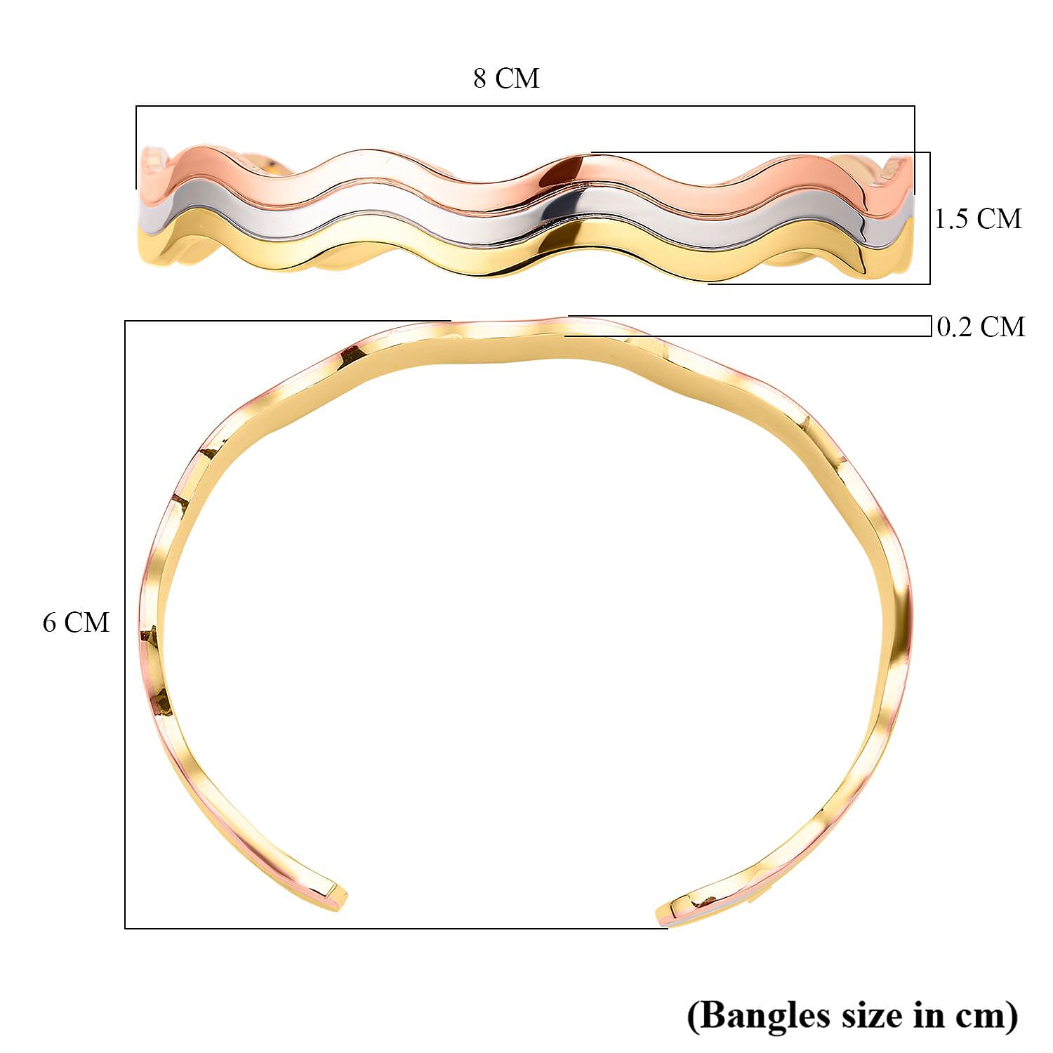 Magnetic Wave Bangle (Size -7.25) in Tricolour Gold Tone