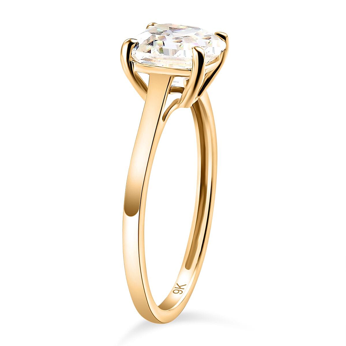 9K Yellow Gold Strontium Titanate Asscher Cut Solitaire Ring 2.69 Ct.
