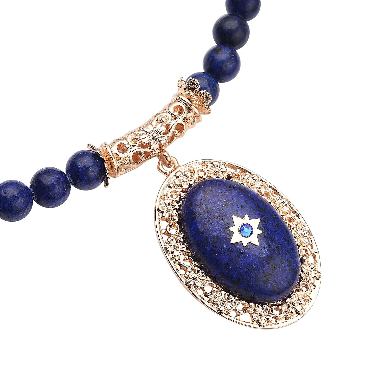 Lapis Lazuli and Dark Blue Colour Austrian Crystal Necklace (Size - 18.5 with 4 inch Extender) in Yellow Gold Tone 230.01 Ct.