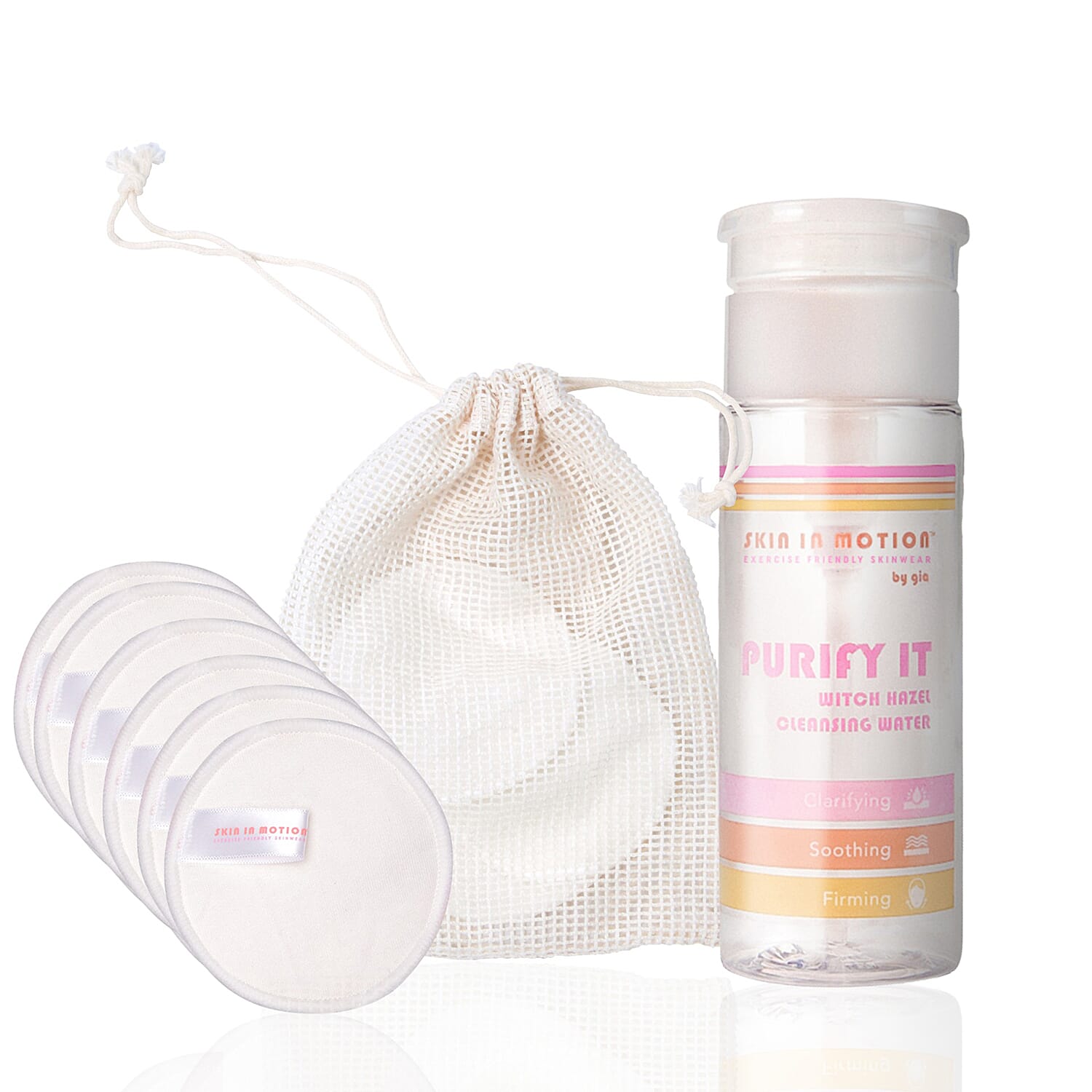 Skin in Motion- Purify Kit (Incl. Witch Hazel Water & Re-usable Makeup Remover Pads) (With Free Orange Water Bottle)