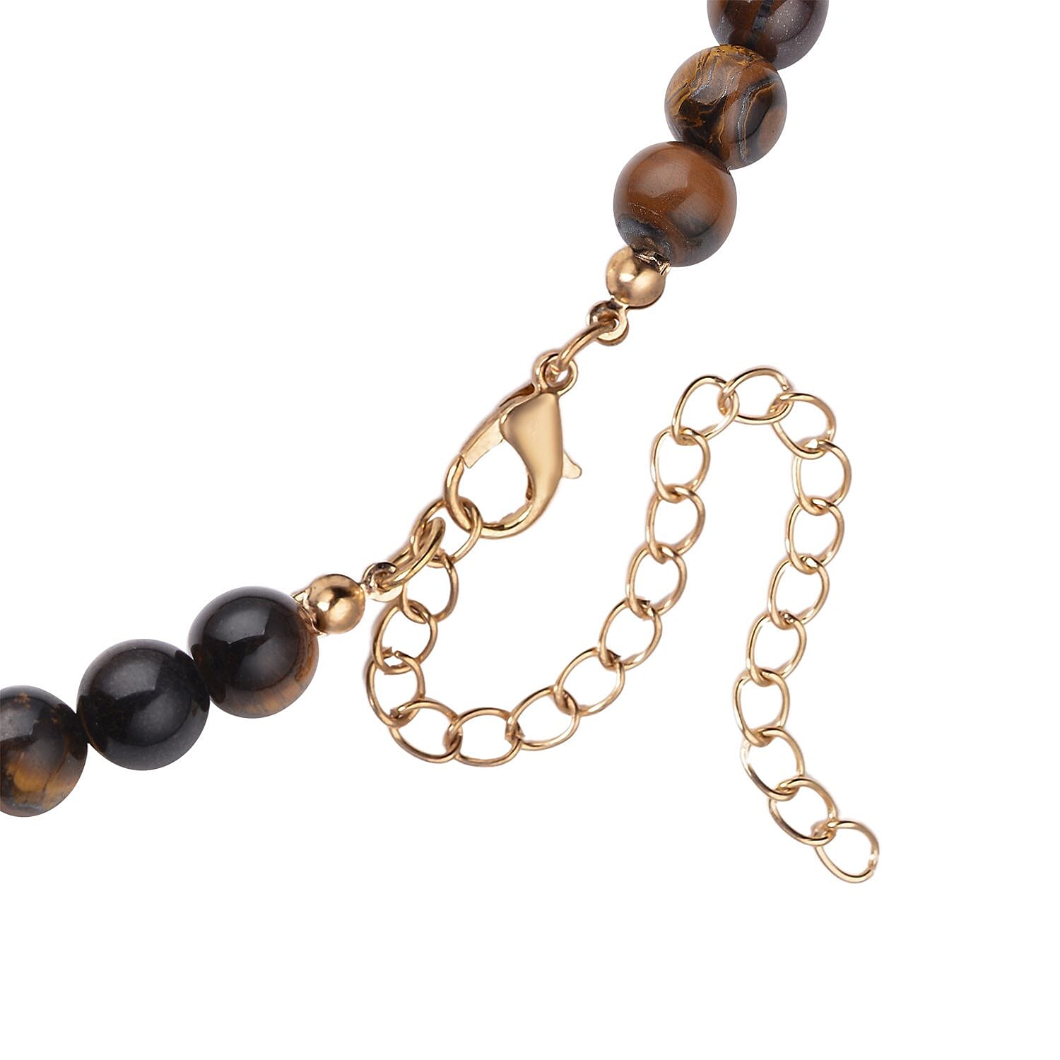 Yellow Tigers Eye and Brown Austrian Crystal Necklace (Size - 18.5 with 4 inch Extender) in Yellow Gold Tone 255.01 Ct.