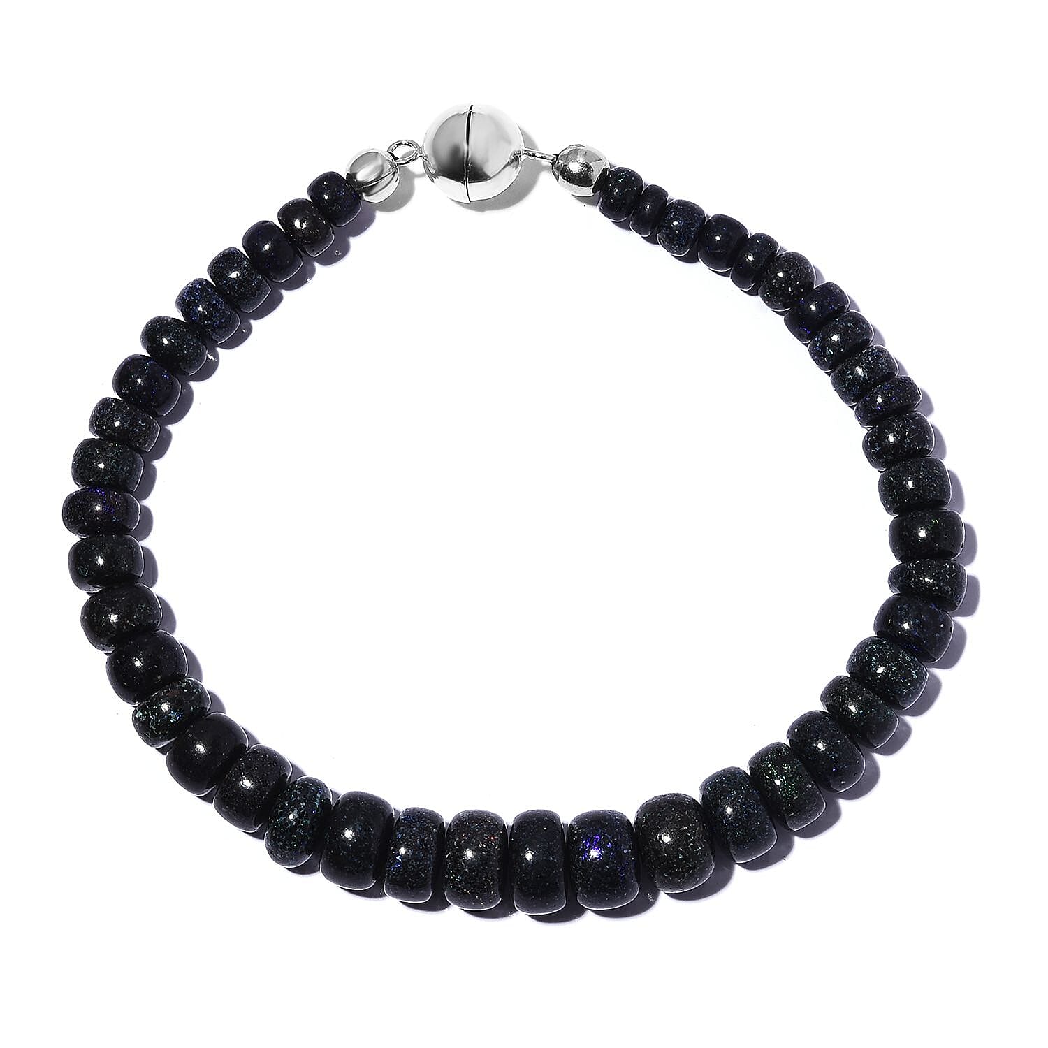 Andamooka Opal Beads Bracelet (Size - 7.5) with Magnetic Lock in Sterling Silver