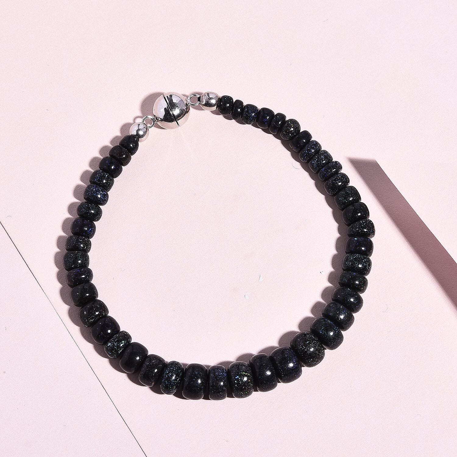 Andamooka Opal Beads Bracelet (Size - 7.5) with Magnetic Lock in Sterling Silver