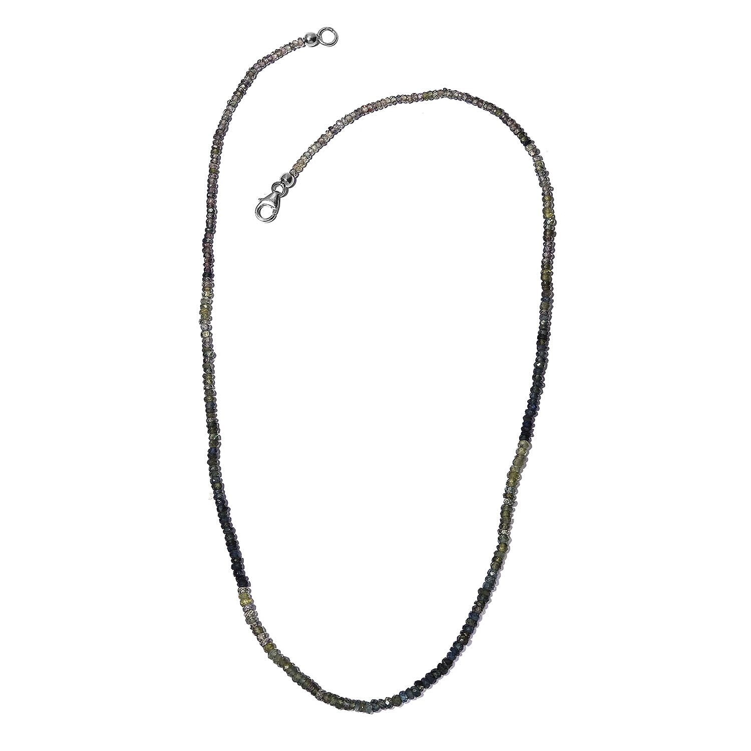 Natural Parti Sapphire Beads Necklace (Size - 20) in Platinum Overlay Sterling Silver 53.00 Ct.