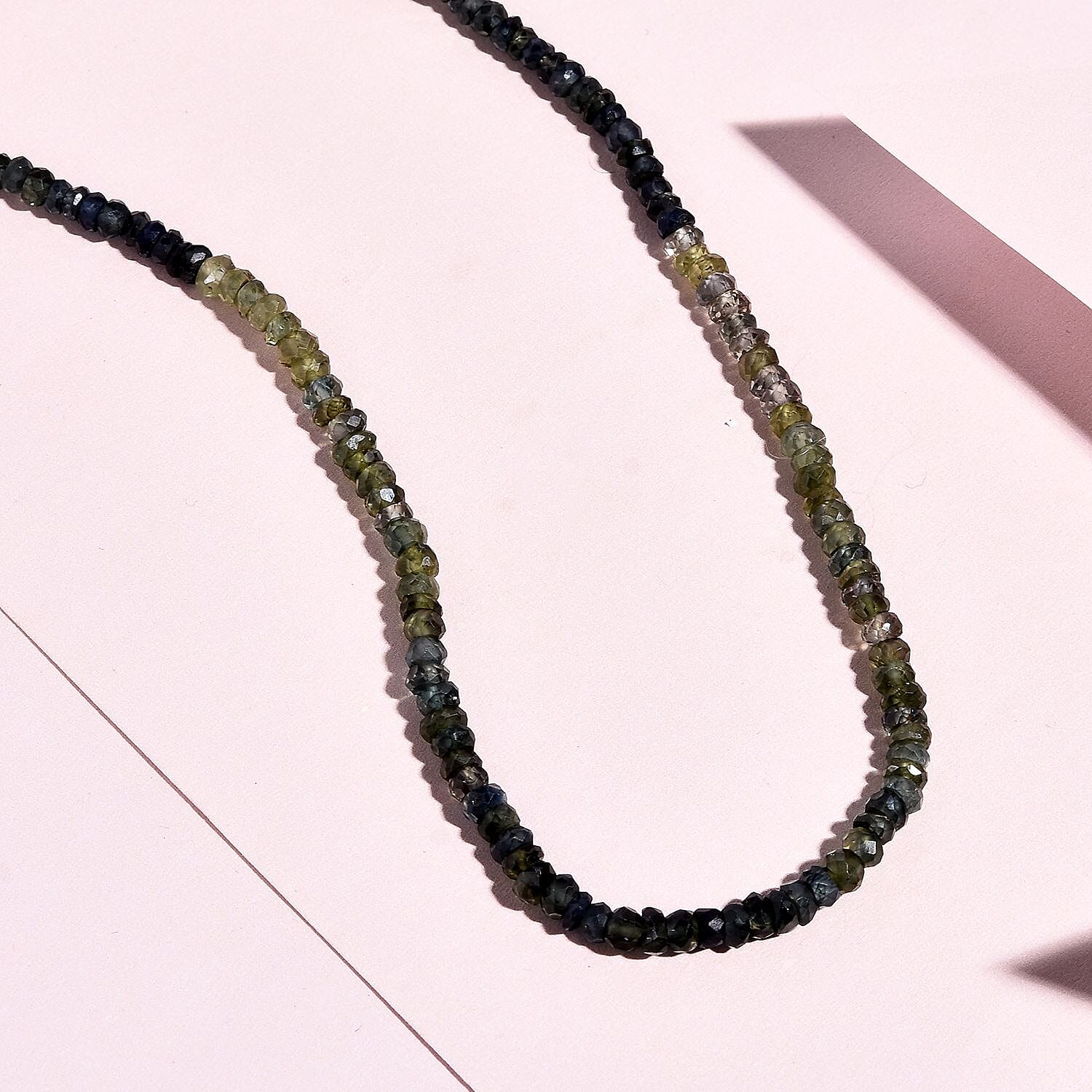 Natural Parti Sapphire Beads Necklace (Size - 20) in Platinum Overlay Sterling Silver 53.00 Ct.