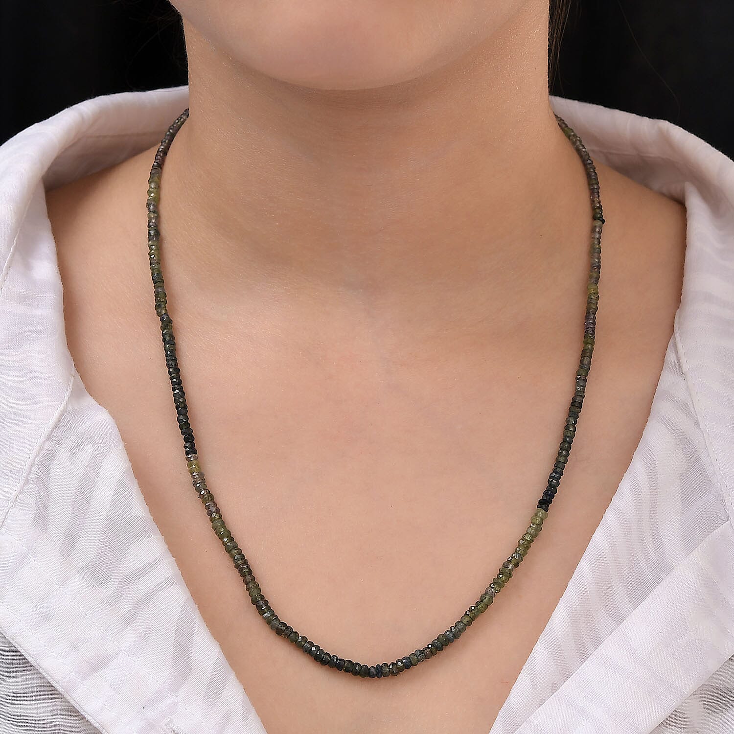 Natural Parti Sapphire Beads Necklace (Size - 20) in Platinum Overlay Sterling Silver 53.00 Ct.