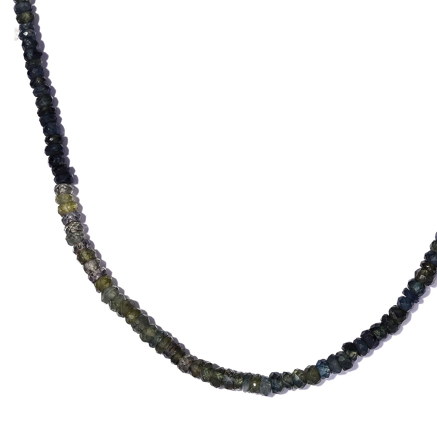 Natural Parti Sapphire Beads Necklace (Size - 20) in Platinum Overlay Sterling Silver 53.00 Ct.