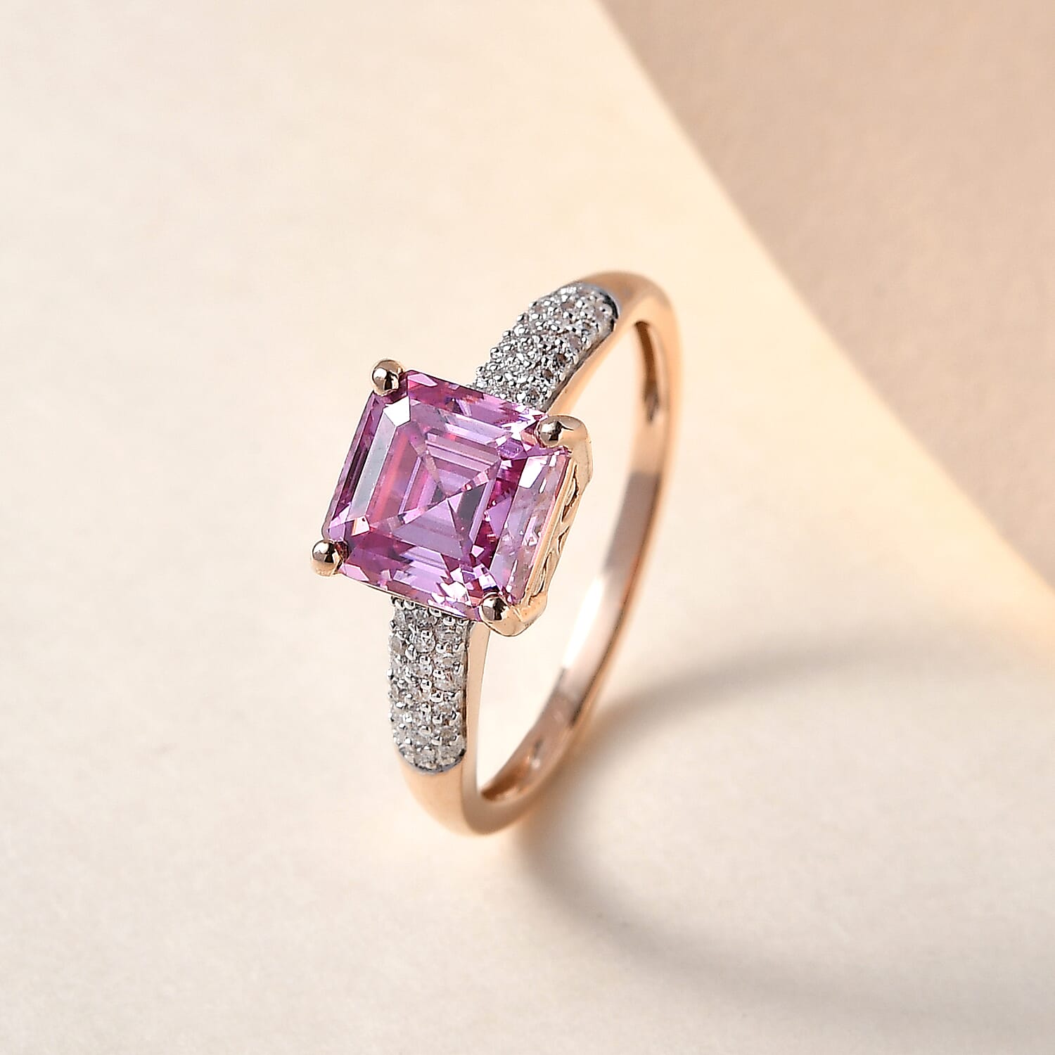 9K Rose Gold Pink and Moissanite Ring 1.88 Ct.