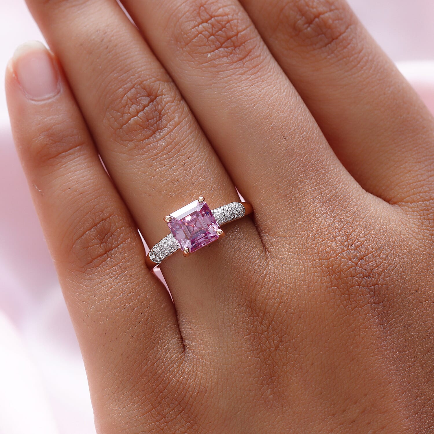 9K Rose Gold Pink and Moissanite Ring 1.88 Ct.