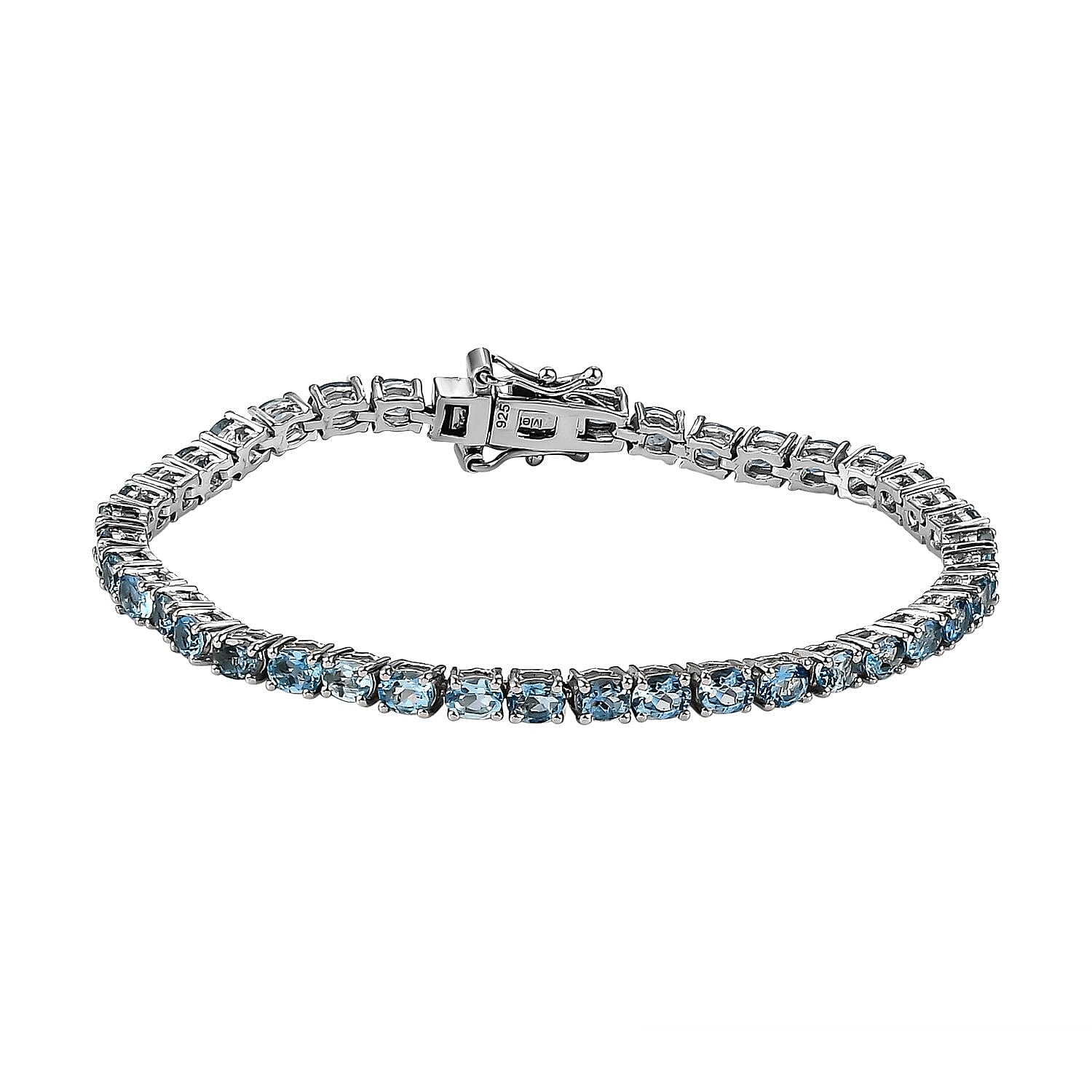 Santa Maria Aquamarine Bracelet (Size - 7) in Platinum Overlay Sterling Silver 5.98 Ct, Silver Wt. 9.24 Gms