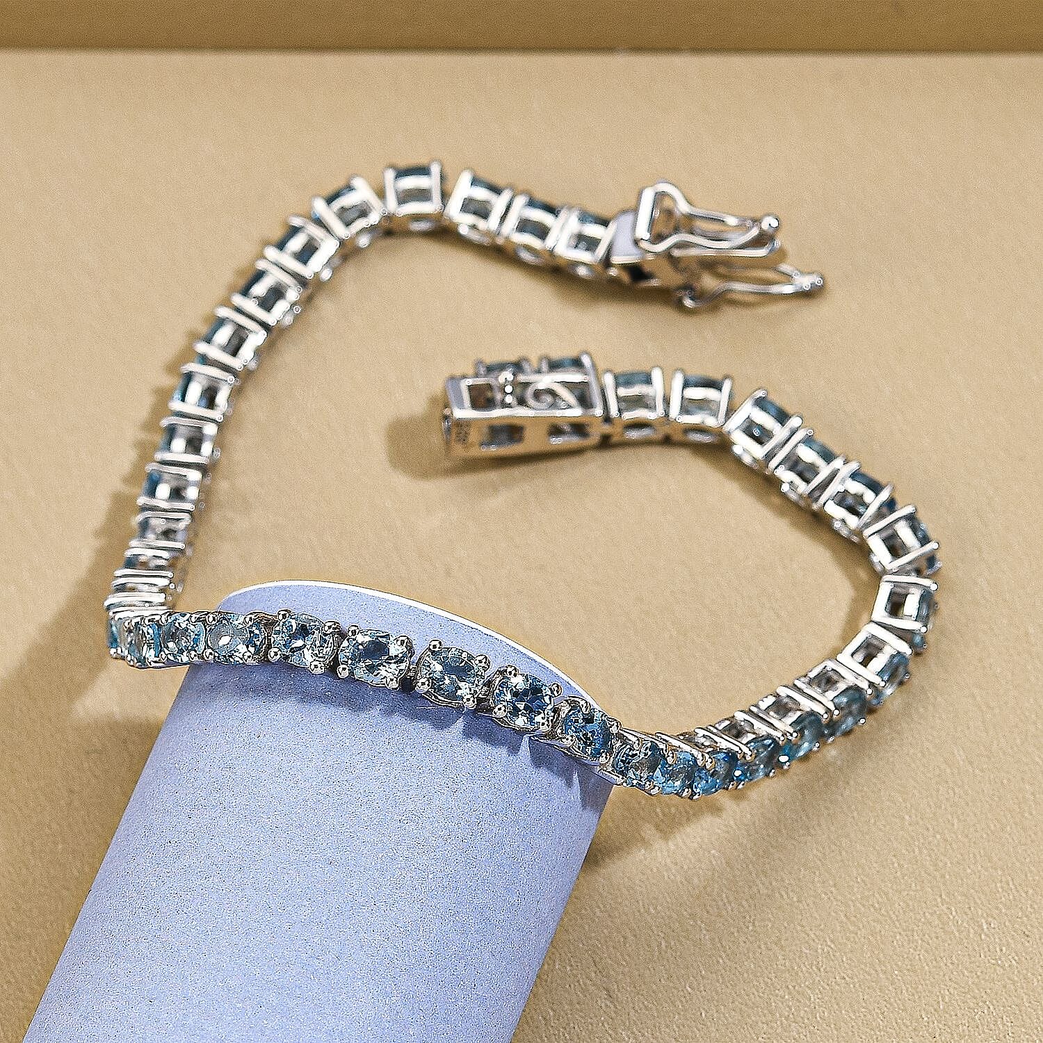 Santa Maria Aquamarine Bracelet (Size - 7.5) in Platinum Overlay Sterling Silver 6.58 Ct, Silver Wt. 10.23 Gms.