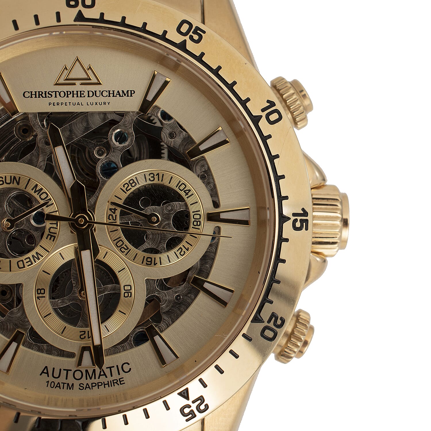 CHRISTOPHE DUCHAMP Skeleton Grand Mont Automatic Movement Cream Dial Watch with Yellow Gold Colour Chain Strap
